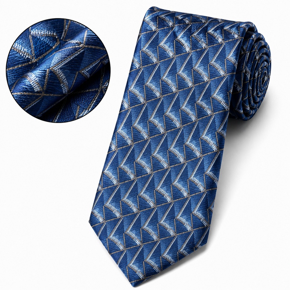 Robert Stock Men's Necktie Blue/Gray Geometric Pattern 100% Silk W4
